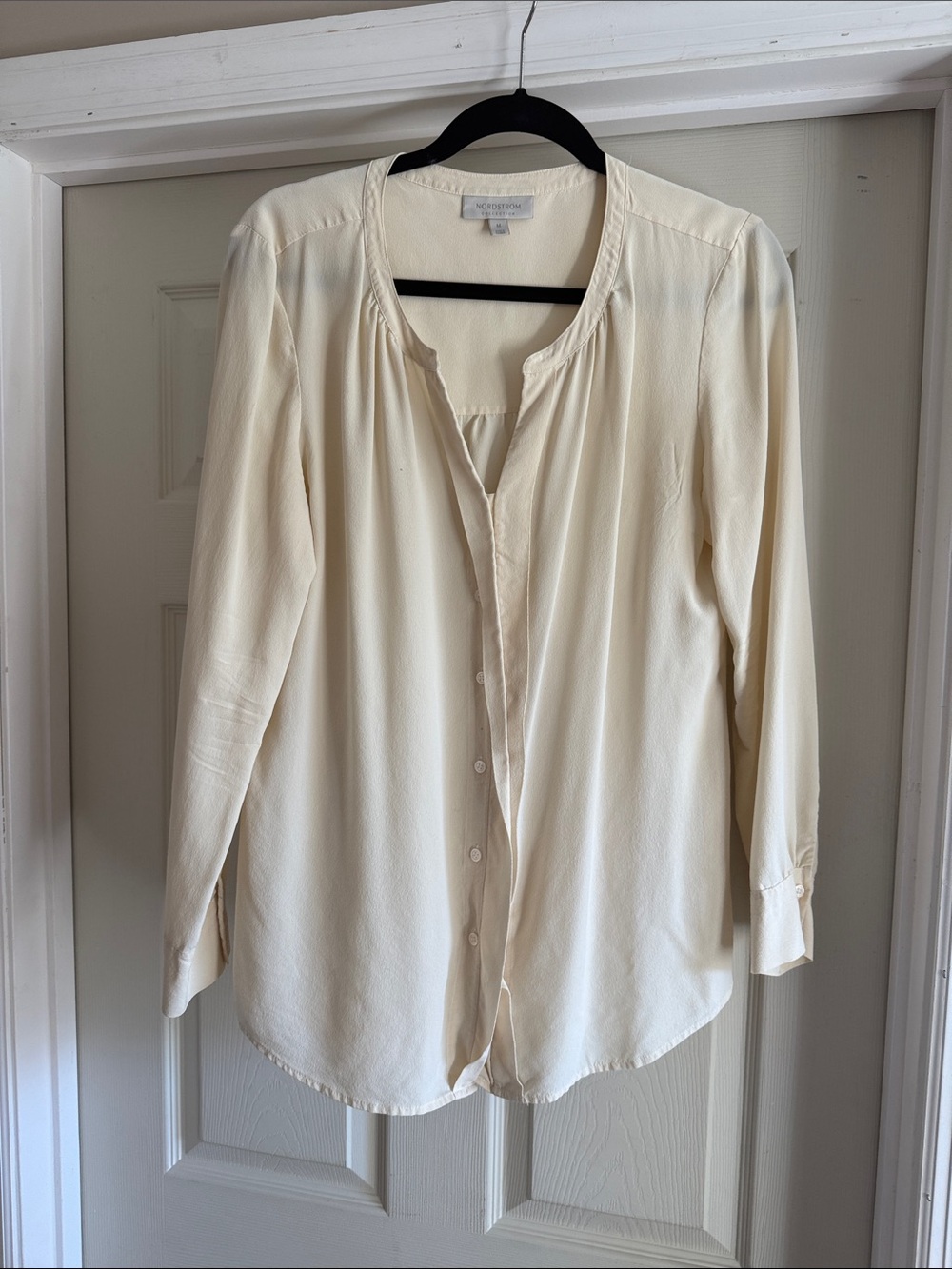Nordstrom Collection 100% Silk Cream Long-Sleeve Button Front Blouse #11